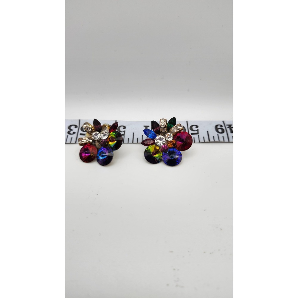 Monet Handmade Crystal Clip-On Earrings Costume Art Deco Jewelry‎ Multicolor
